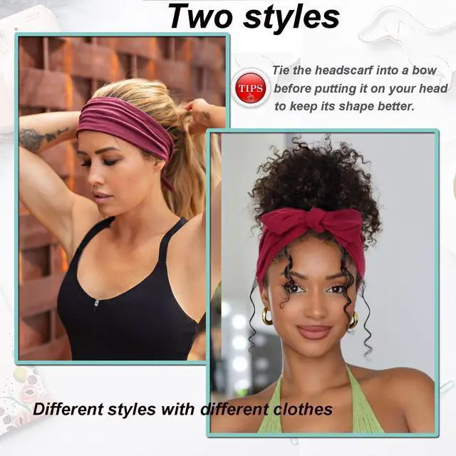 Alt view image 3 of 7 - 4 Pieces Adjustable Headbands for Women Elastic Knotted Boho Headbands For Women Fashion Wide Headband Hair Scarf Headband Yoga Workout Head Bands Hair Accessories Band