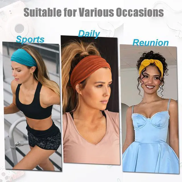 Alt view image 5 of 7 - 4 Pieces Adjustable Headbands for Women Elastic Knotted Boho Headbands For Women Fashion Wide Headband Hair Scarf Headband Yoga Workout Head Bands Hair Accessories Band
