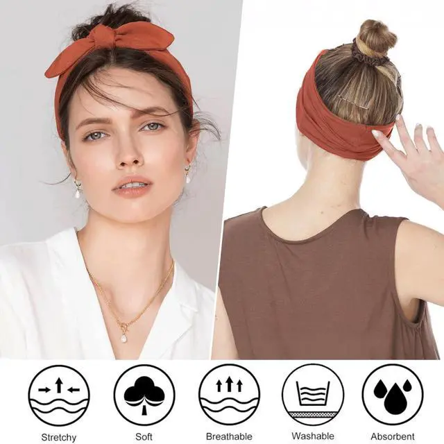 Alt view image 3 of 7 - 6 Pack Bow Headbands for Women Headwraps Hair Band Knotted Headband Rabbit Ears Stretchy Turban Head Wraps Fashion Christmas Headbands Sport Cute Hair