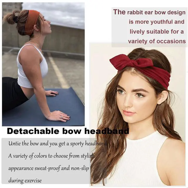 Alt view image 5 of 7 - 6 Pack Bow Headbands for Women Headwraps Hair Band Knotted Headband Rabbit Ears Stretchy Turban Head Wraps Fashion Christmas Headbands Sport Cute Hair