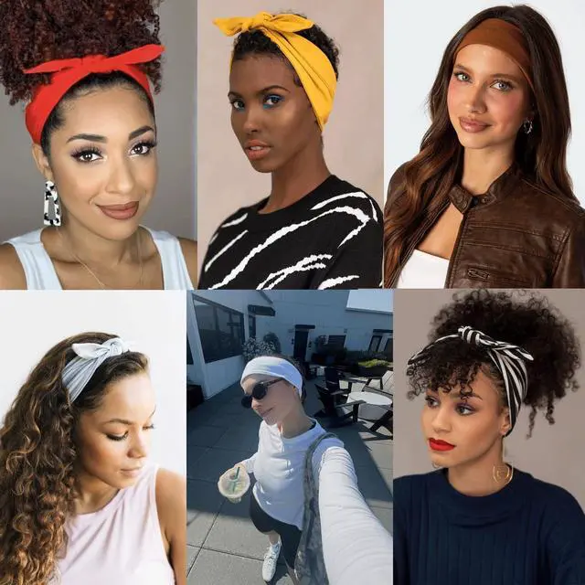 Alt view image 7 of 7 - 6 Pack Bow Headbands for Women Headwraps Hair Band Knotted Headband Rabbit Ears Stretchy Turban Head Wraps Fashion Christmas Headbands Sport Cute Hair