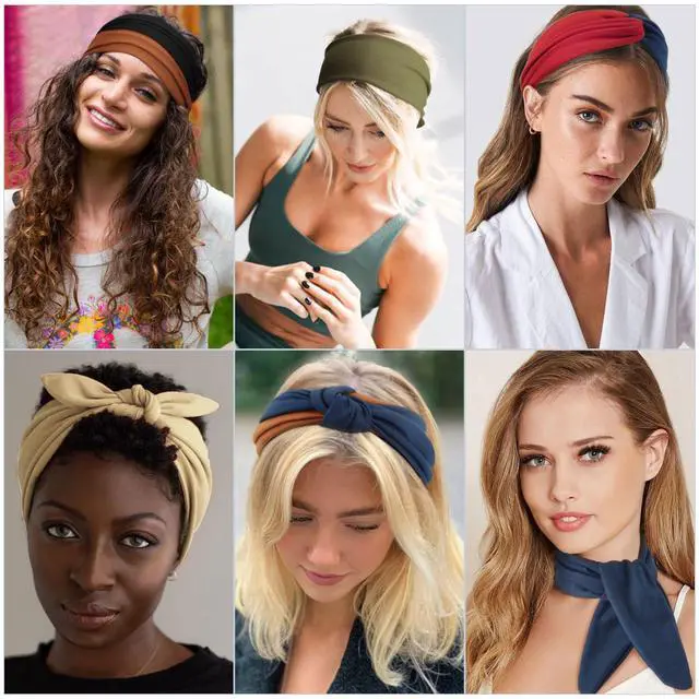 Alt view image 5 of 7 - 8 Pack Adjustable Knotted Headbands Non Slip Elastic Yoga Hair Bands Solid Colors Headbands for Women and Girls