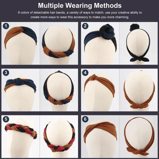 Alt view image 6 of 7 - 8 Pack Adjustable Knotted Headbands Non Slip Elastic Yoga Hair Bands Solid Colors Headbands for Women and Girls
