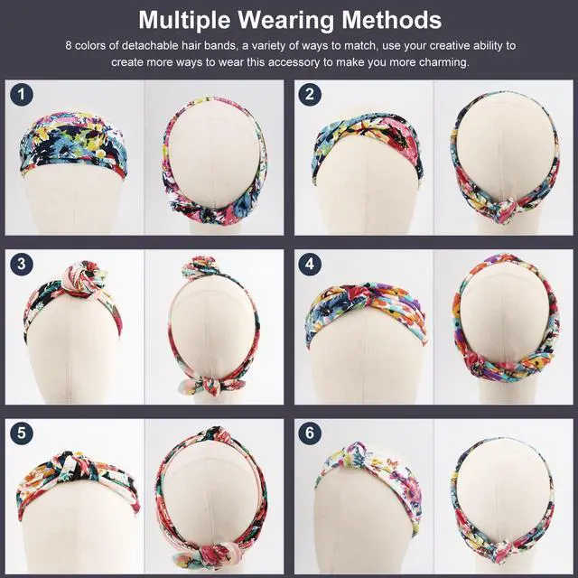 Alt view image 6 of 7 - 8 Pack Adjustable Knotted Headbands Cotton Elastic Non Slip Hair Bands Floral Yoga Headbands for Women and Girls