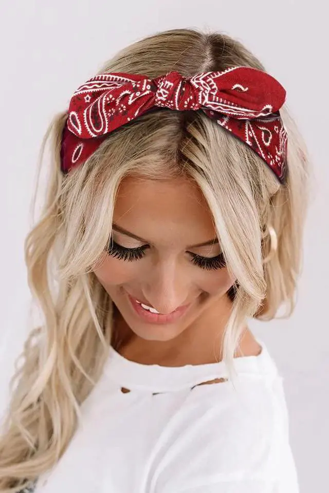 Alt view image 3 of 6 - Paisley Bandana Headbands: Cute Summer Hair Accessories - Wide Knotted Bow Headband, Rabbit Ears Turban Headwraps for Women and Girls