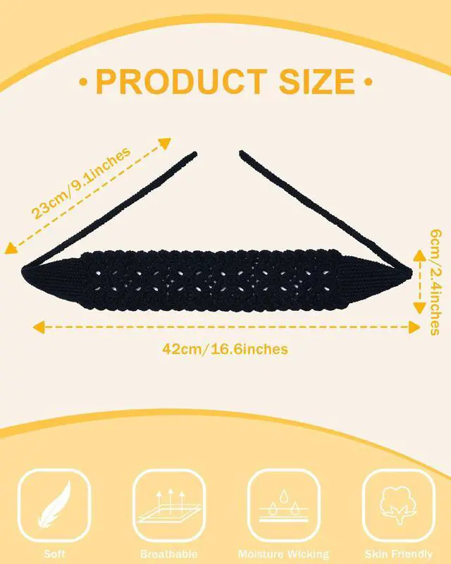 Alt view image 3 of 7 - 3Pcs Boho Headbands for Women Crochet Knit Hair Bandana Hippie Hair Band | Boho Hair Scarf,Cotton Knitted MaterialHeadband for Beach Vacations, Music Festivals, Everyday Life(Black+Beige+Coffee)