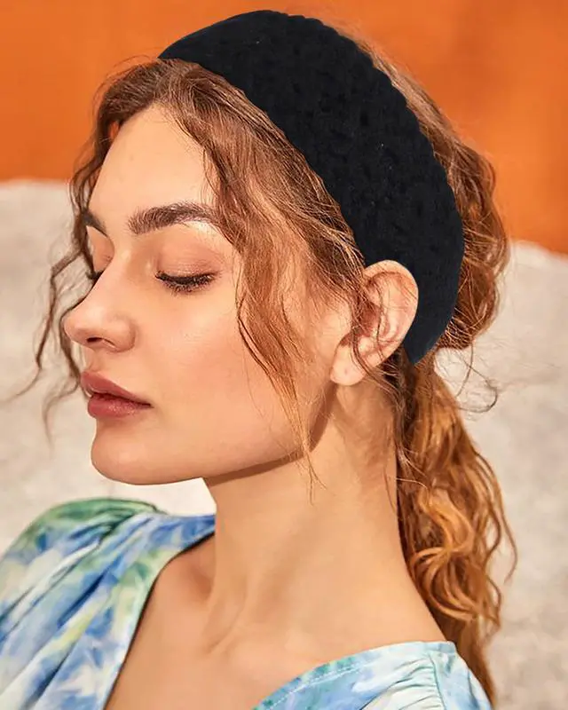 Alt view image 5 of 7 - 3Pcs Boho Headbands for Women Crochet Knit Hair Bandana Hippie Hair Band | Boho Hair Scarf,Cotton Knitted MaterialHeadband for Beach Vacations, Music Festivals, Everyday Life(Black+Beige+Coffee)