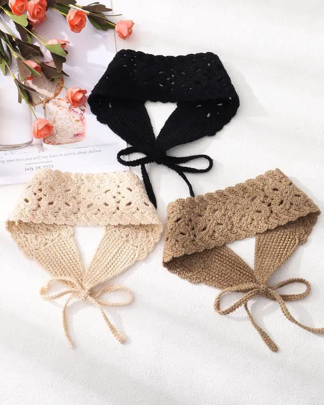 Alt view image 7 of 7 - 3Pcs Boho Headbands for Women Crochet Knit Hair Bandana Hippie Hair Band | Boho Hair Scarf,Cotton Knitted MaterialHeadband for Beach Vacations, Music Festivals, Everyday Life(Black+Beige+Coffee)