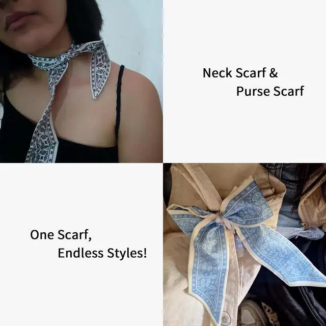 Alt view image 6 of 7 - Hair Scarf for Women, 35"x2.36" Lightweight Silk Headband, Purse & Bag Scarves Gift Collection