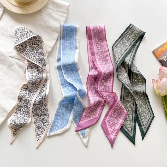Alt view image 5 of 7 - Hair Scarf for Women, 35"x2.36" Lightweight Silk Headband, Purse & Bag Scarves Gift Collection