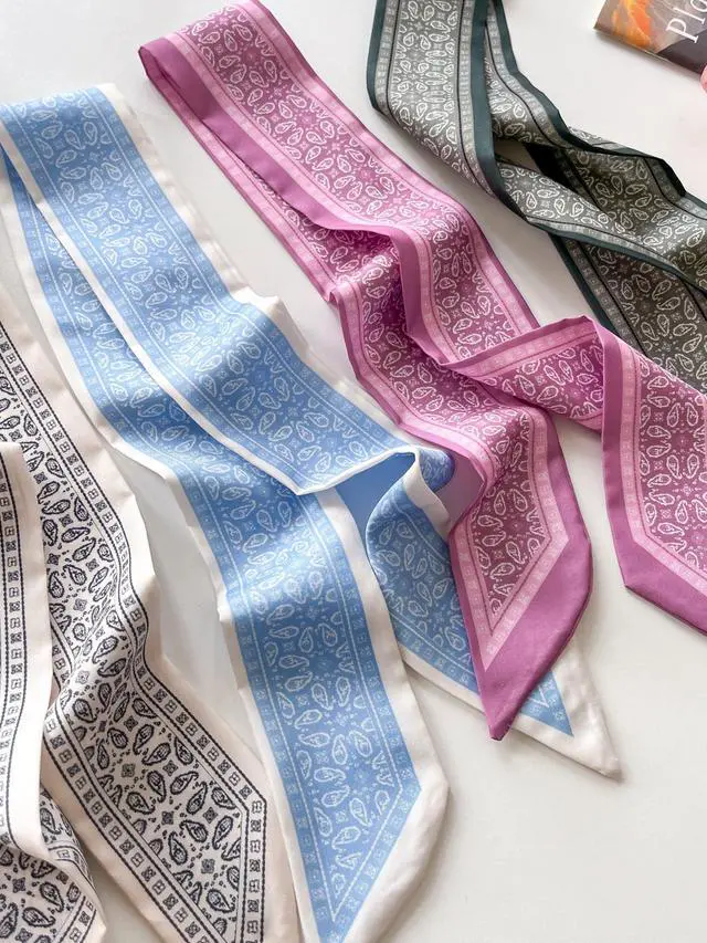 Alt view image 7 of 7 - Hair Scarf for Women, 35"x2.36" Lightweight Silk Headband, Purse & Bag Scarves Gift Collection