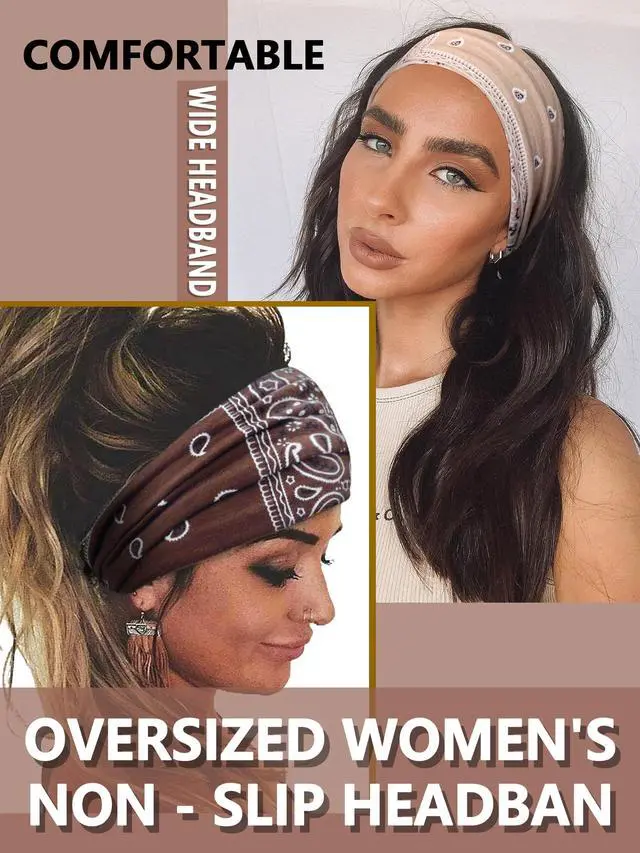 Alt view image 4 of 6 - Wide Headbands for Women Knotted No Slip Head Bands Soft Turban Headband Hair Accessories Boho African Solid Color Head Wraps for Women Yoga Workout (Nature)
