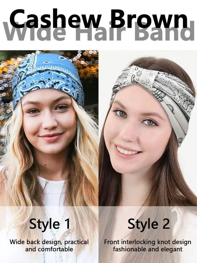 Alt view image 5 of 6 - Wide Headbands for Women Knotted No Slip Head Bands Soft Turban Headband Hair Accessories Boho African Solid Color Head Wraps for Women Yoga Workout (Nature)