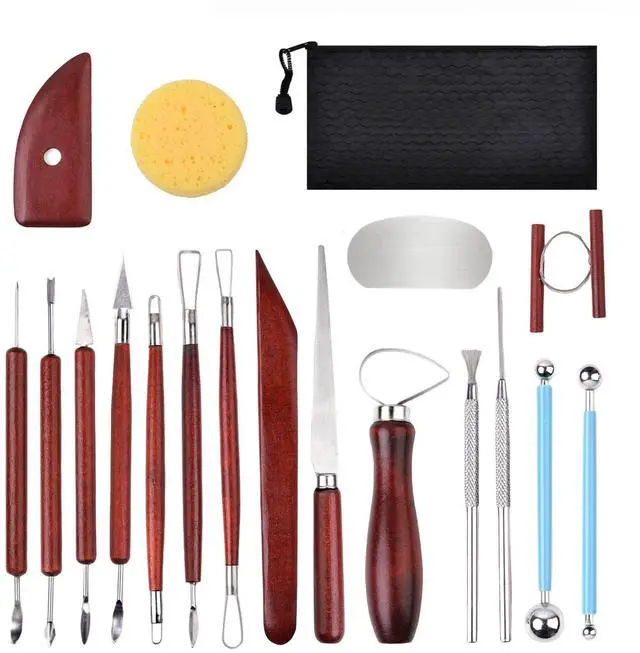 Main image of 18PCS Clay Sculpting Tools, Basic Clay Pottery Carving Tool Kit with Wooden Handles and Tool Bag