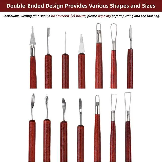 Alt view image 2 of 7 - 18PCS Clay Sculpting Tools, Basic Clay Pottery Carving Tool Kit with Wooden Handles and Tool Bag