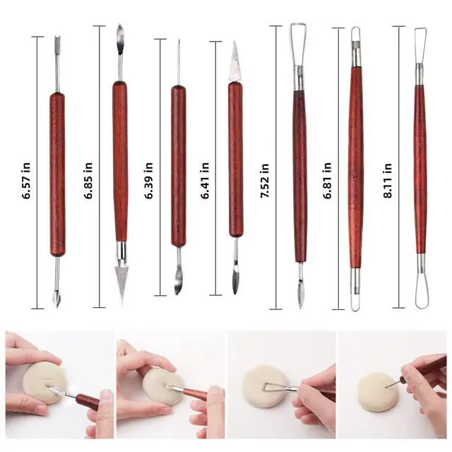 Alt view image 3 of 7 - 18PCS Clay Sculpting Tools, Basic Clay Pottery Carving Tool Kit with Wooden Handles and Tool Bag