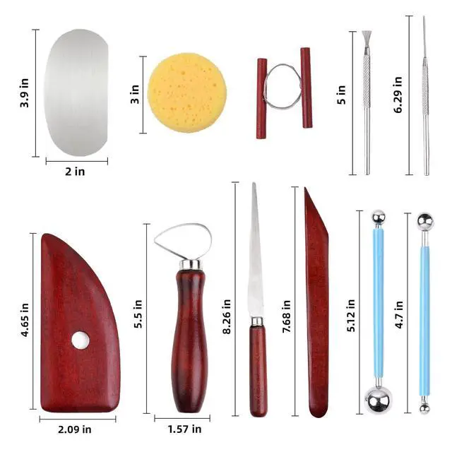 Alt view image 4 of 7 - 18PCS Clay Sculpting Tools, Basic Clay Pottery Carving Tool Kit with Wooden Handles and Tool Bag