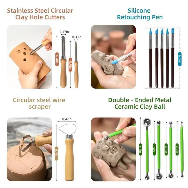 Alt view image 2 of 7 - 38 Pcs Pottery Tools & Air Dry Clay Tools Kit Modeling Tools Set for Carving, Shaping, Molding & Crafting Ideal for Polymer Clay, Ceramic, Air Dry Clay for Beginners, Hobbyists, Artists