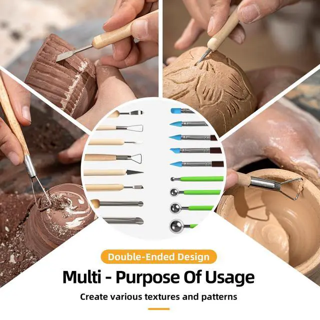 Alt view image 5 of 7 - 38 Pcs Pottery Tools & Air Dry Clay Tools Kit Modeling Tools Set for Carving, Shaping, Molding & Crafting Ideal for Polymer Clay, Ceramic, Air Dry Clay for Beginners, Hobbyists, Artists