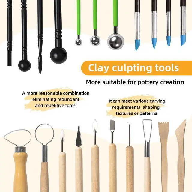 Alt view image 6 of 7 - 38 Pcs Pottery Tools & Air Dry Clay Tools Kit Modeling Tools Set for Carving, Shaping, Molding & Crafting Ideal for Polymer Clay, Ceramic, Air Dry Clay for Beginners, Hobbyists, Artists