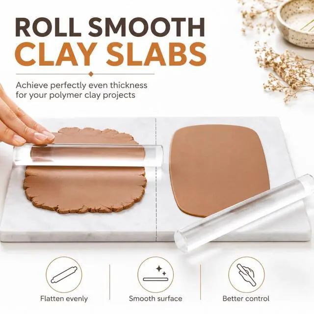 Alt view image 5 of 7 - 12 Pcs Polymer Clay Tools Kit, Acrylic Roller Rolling Pin Cutters