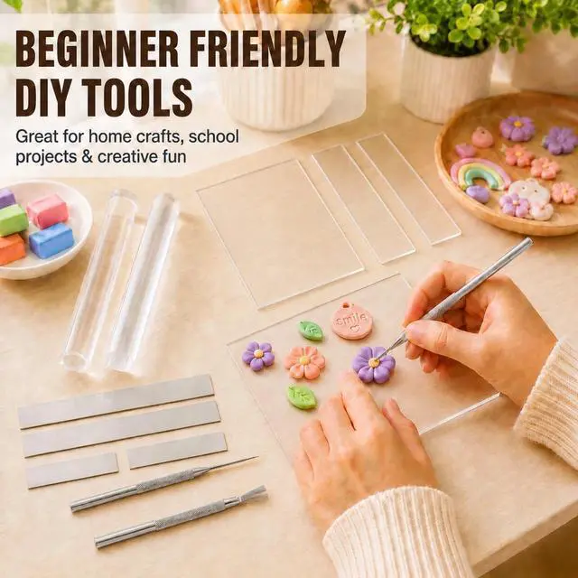 Alt view image 6 of 7 - 12 Pcs Polymer Clay Tools Kit, Acrylic Roller Rolling Pin Cutters