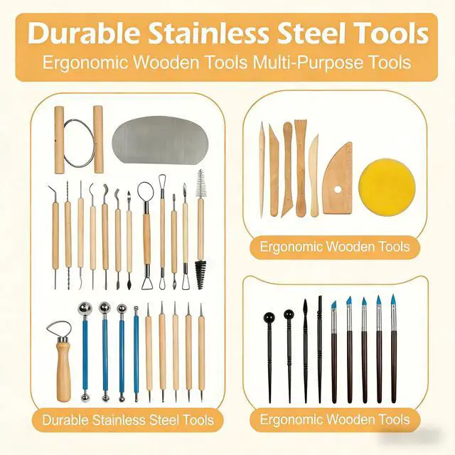 Alt view image 3 of 6 - 43 Pcs Clay Tools Kit Pottery Tools Polymer Clay Sculpting Tools Kit for Carving Air Dry Clay Tools Set for Adults Clay Sculpting Tools Ceramic Tools Graving Tools use for DIY Handicraft