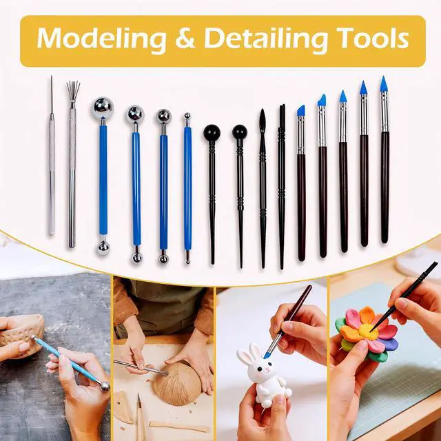 Alt view image 5 of 6 - 43 Pcs Clay Tools Kit Pottery Tools Polymer Clay Sculpting Tools Kit for Carving Air Dry Clay Tools Set for Adults Clay Sculpting Tools Ceramic Tools Graving Tools use for DIY Handicraft