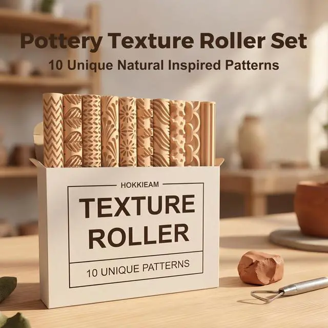 Alt view image 2 of 7 - Clay Texture Rollers, 10 PCS Plastic Polymer Clay and Pottery Tool