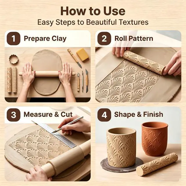 Alt view image 4 of 7 - Clay Texture Rollers, 10 PCS Plastic Polymer Clay and Pottery Tool
