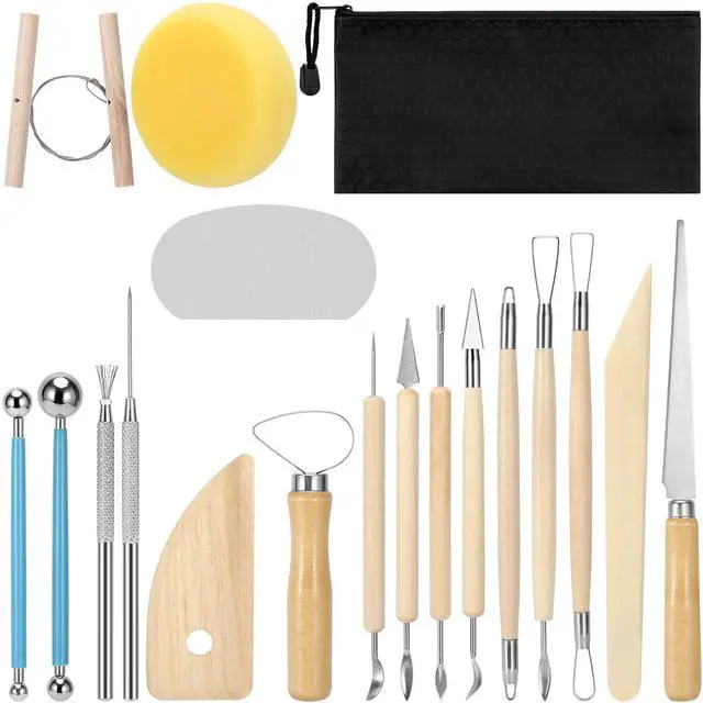Main image of 18PCS Clay Sculpting Tools, Basic Clay Pottery Carving Tool Kit with Wooden Handles and Tool Bag