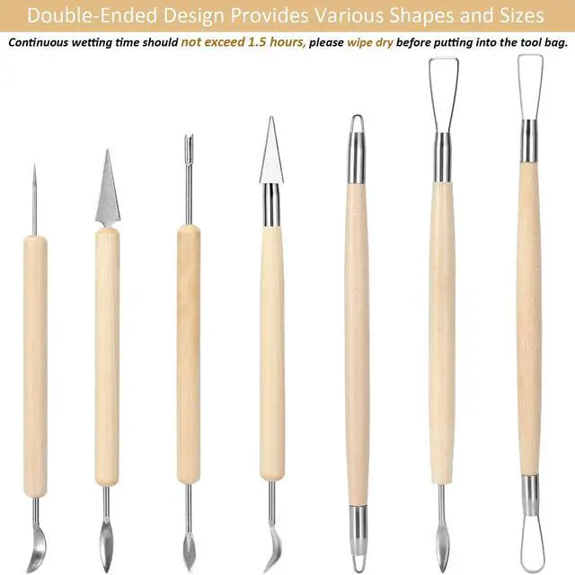 Alt view image 2 of 7 - 18PCS Clay Sculpting Tools, Basic Clay Pottery Carving Tool Kit with Wooden Handles and Tool Bag