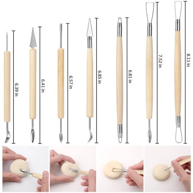 Alt view image 3 of 7 - 18PCS Clay Sculpting Tools, Basic Clay Pottery Carving Tool Kit with Wooden Handles and Tool Bag