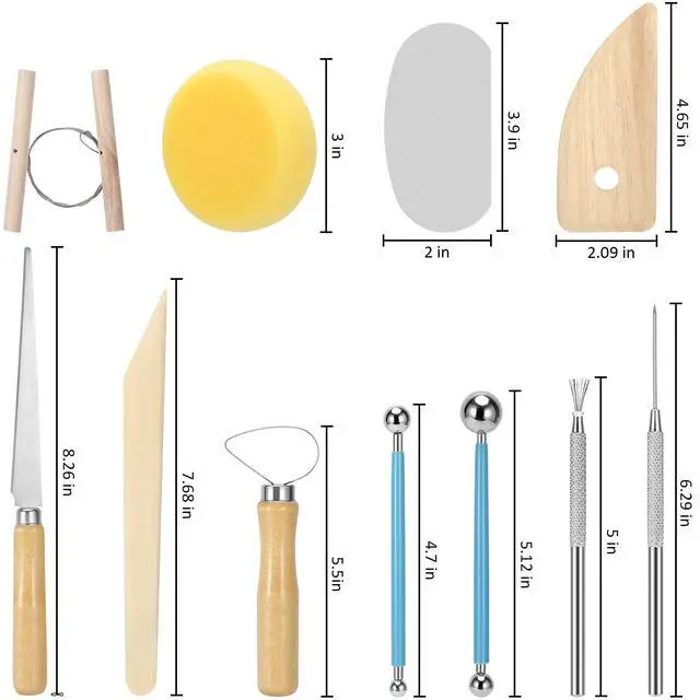 Alt view image 4 of 7 - 18PCS Clay Sculpting Tools, Basic Clay Pottery Carving Tool Kit with Wooden Handles and Tool Bag