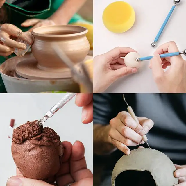 Alt view image 6 of 7 - 18PCS Clay Sculpting Tools, Basic Clay Pottery Carving Tool Kit with Wooden Handles and Tool Bag