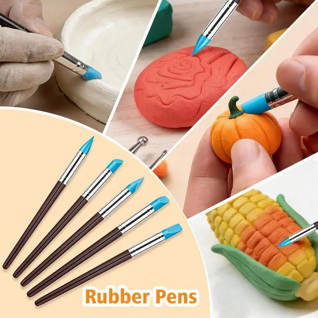 Alt view image 4 of 7 - 17PCS Silicone Clay Sculpting Tools, Dual-Ended Dotting Tools Set with 1.7 FL OZ Air Dry Clay Glaze for Pottery, Ceramic Modeling, Rock Painting, Art Blending - Ideal for Adults & Kids DIY Crafts