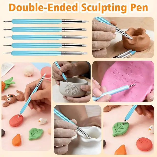 Alt view image 5 of 7 - 17PCS Silicone Clay Sculpting Tools, Dual-Ended Dotting Tools Set with 1.7 FL OZ Air Dry Clay Glaze for Pottery, Ceramic Modeling, Rock Painting, Art Blending - Ideal for Adults & Kids DIY Crafts
