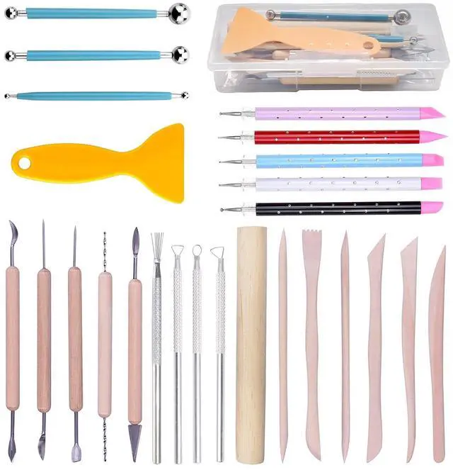 Main image of Polymer Clay Tools,25Pcs Pottery Sculpting Tools Set with Plastic Case for Ceramic Modeling Carving Beginners Expert Crafts Club, Dotting,Hobbyists, Artists