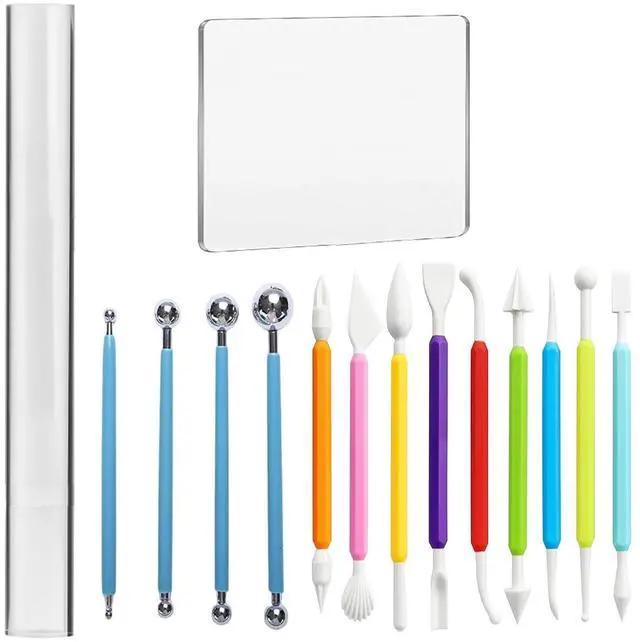 Main image of Basic Polymer Clay Tools, Clay Sculpting Tools Acrylic Roller Pin, Clear Rectangle Sheet Press Board, Double-Ended Pottery Carving Set for Beginner (15)