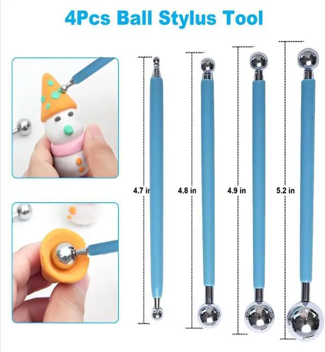 Alt view image 2 of 7 - Basic Polymer Clay Tools, Clay Sculpting Tools Acrylic Roller Pin, Clear Rectangle Sheet Press Board, Double-Ended Pottery Carving Set for Beginner (15)