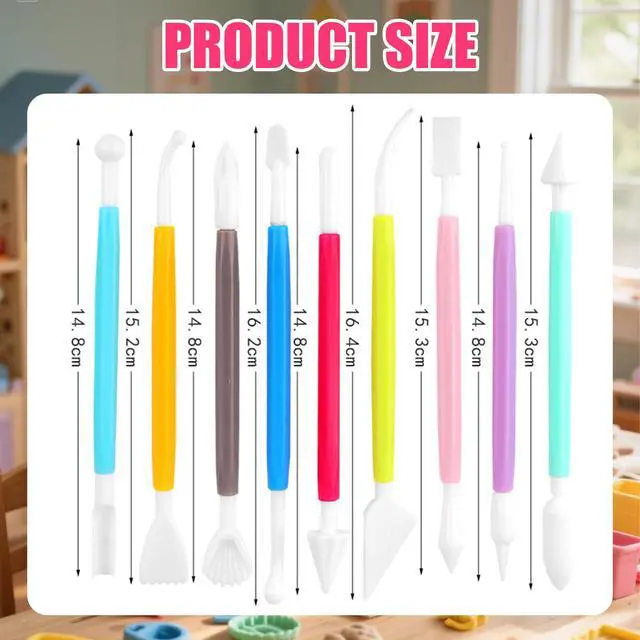 Alt view image 3 of 7 - Basic Polymer Clay Tools, Clay Sculpting Tools Acrylic Roller Pin, Clear Rectangle Sheet Press Board, Double-Ended Pottery Carving Set for Beginner (15)