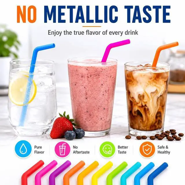 Alt view image 7 of 7 - Reusable Silicone Straws for Tumblers, Smoothies & Kids Drinks 15 Pack Flexible BPA-Free Drinking Straws with 2 Cleaning Brushes Soft on Teeth & Lips Fits 20oz & 30oz Tumblers