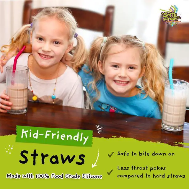 Alt view image 3 of 7 - Wide Premium Reusable Silicone Drinking Straws + Patented Straw Squeegee - 9 Long With Curved Bend for 20 30 32 oz Tumblers Non Rubber, Flexible, Safe for Kids/Toddlers, Smoothie