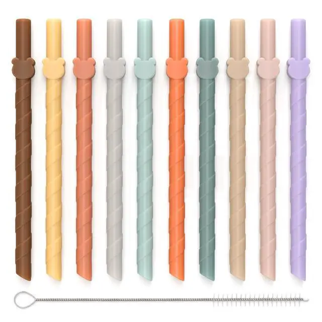 Main image of Reusable silicone straws for kids and adults - Dishwasher safe - 10 PCS 6.8 inch, BPA free, food grade multi-coloured straws for smoothies, shakes, drinks - Foldable for home and travel use