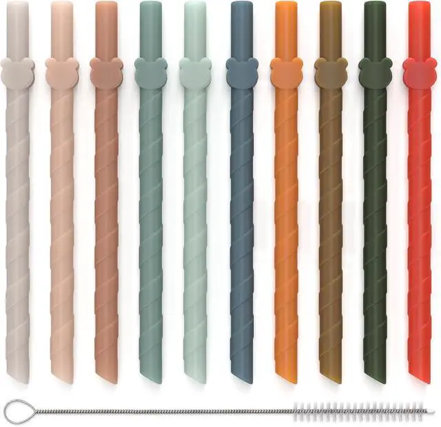 Alt view image 2 of 7 - Reusable silicone straws for kids and adults - Dishwasher safe - 10 PCS 6.8 inch, BPA free, food grade multi-coloured straws for smoothies, shakes, drinks - Foldable for home and travel use