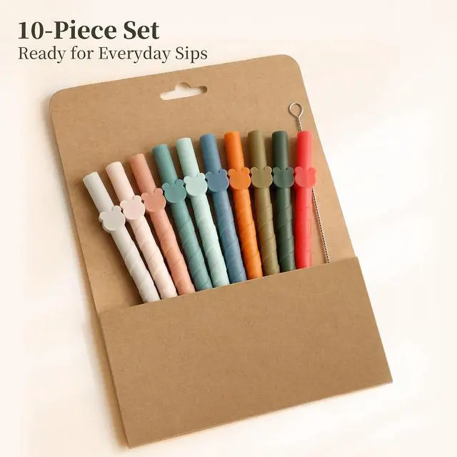 Alt view image 3 of 7 - Reusable silicone straws for kids and adults - Dishwasher safe - 10 PCS 6.8 inch, BPA free, food grade multi-coloured straws for smoothies, shakes, drinks - Foldable for home and travel use