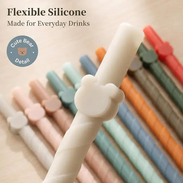 Alt view image 7 of 7 - Reusable silicone straws for kids and adults - Dishwasher safe - 10 PCS 6.8 inch, BPA free, food grade multi-coloured straws for smoothies, shakes, drinks - Foldable for home and travel use
