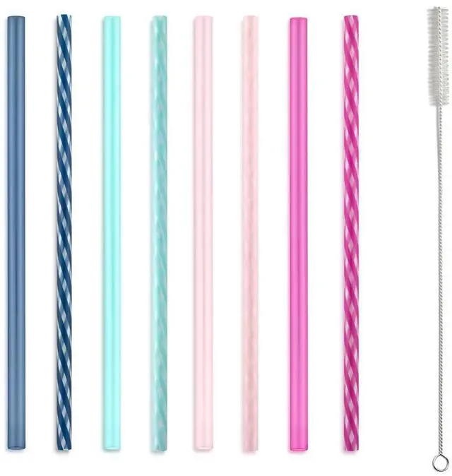 Main image of Impact 8 Pack Reusable Plastic Straws, Dishwasher Safe, BPA-Free with Cleaning Brush,Rosewater