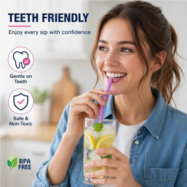 Alt view image 4 of 7 - Reusable Silicone Drinking Straws 10" Long Set of 5 | Free Cleaning Brush