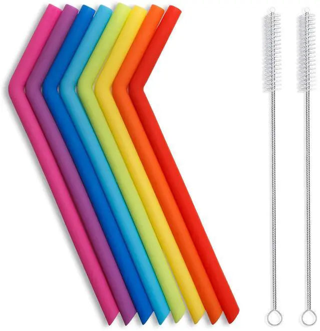 Main image of Reusable Silicone Straws, Long Flexible Silicone Drinking Straws with Cleaning Brushes for 30 oz Tumblers - 10 Pieces - BPA-Free - No Rubber Taste